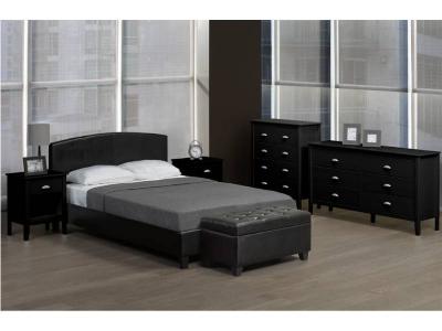 Leatherette Fabric Platform Bed in Black - T2350 (B)