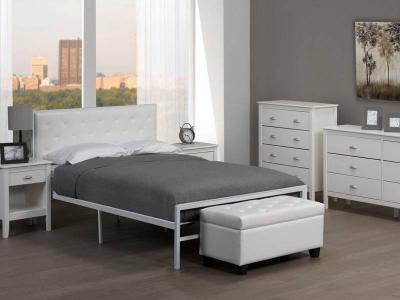 Bonded Leather Platform Bed in White - T2208 (W)