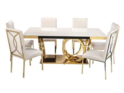 Dining Table with Gold and White Finish - LS_980 IVORY