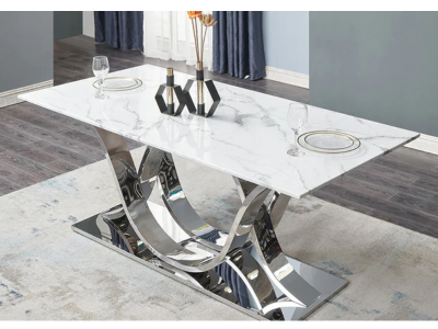 White Marble with Grey Textured lines Dining Table - LS_960