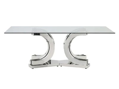 Dining Table with Clear Glass and Stainless Steel Base - LS_1628