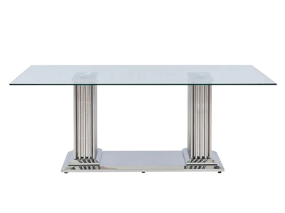 Six Seater Dining Table with Tempered Glass and Stainless Steel Base - LS_1058_