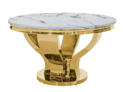 Dining Table with White Italian Marble Table Top - LS_879 GOLD "IVORY"