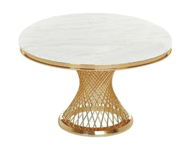 Dining Table with White Italian Marble Table Top - LS_939_GOLD