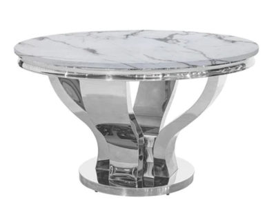 Dining Table with White Italian Marble Table Top - LS_879 SILVER