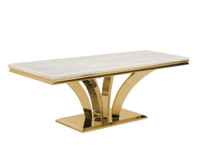 Dining Table with Gold Texture and White Beige Marble table top - LS_1767_2 B