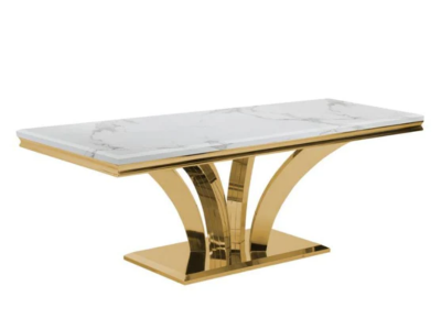 Dining Table with Gold Texture and White Grey Marble table top - LS_1767_2 G