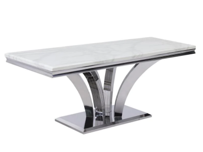 Dining Table with Silver Texture and White Grey Marble Top - LS_1767_2 S