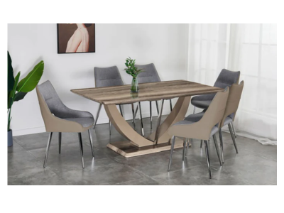 Six Seater Dining Table Set with Stainless Steel Base - LS_2002 B