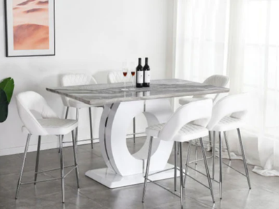 Dining Table with White and Grey Shade Marble Top - LS_2001 G