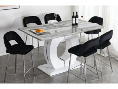 Dining Table with White and Grey Shade Marble Top - LS_2001 B