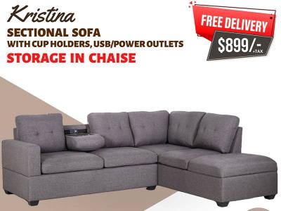 Kristina Sectional Sofa with Cup Holders, USB/Power Outlets