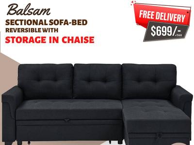 Balsam Sectional Sofa Bed Reversible with Storage in Chaise