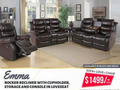 Emma Rocker Recliner with Cupholder Storage and Console in Loveseat